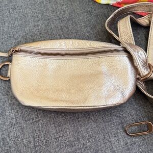 HOBO Leather Belt Bag in metallic rose Gold with rose gold toned hardware